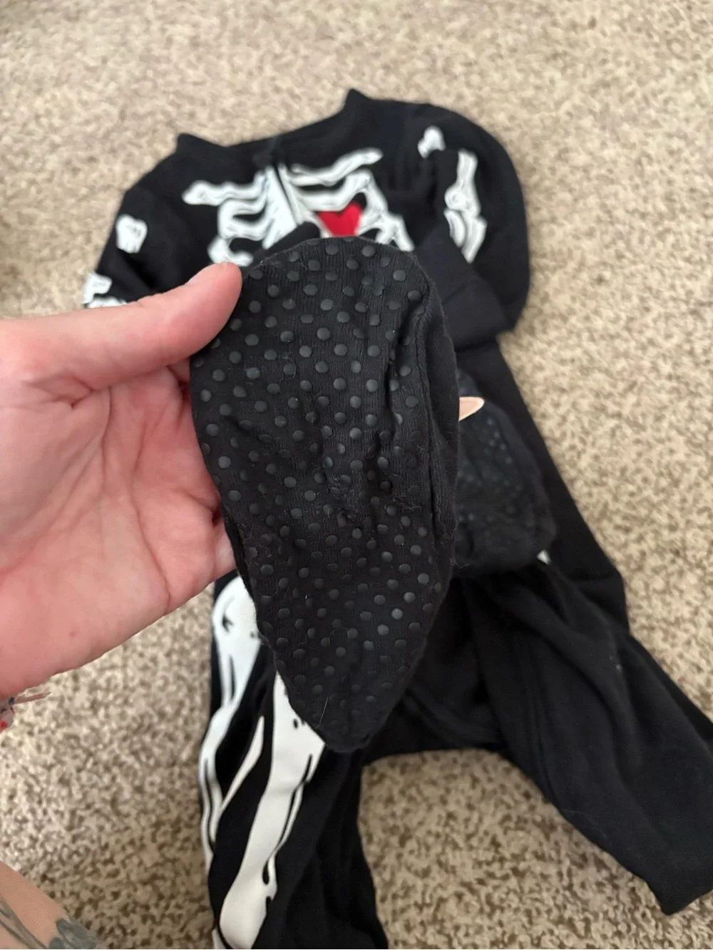 Old Navy Black and White Skeleton Pajamas with Red Heart